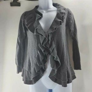 Zara Size Medum/M Grey Ruffled Cottagecore Ruffled Open Cardigan